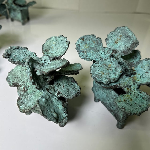 1990s Bronze Flowers in Triangular Pots With Feet. For Sale - Image 10 of 11