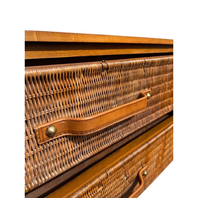 Stitched Leather and Rattan Chest of Drawers by Jacques Adnet, 1955 For Sale - Image 12 of 16