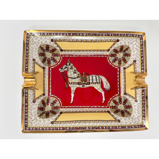 Hermès Paris Equestrian Porcelain Ashtray or Vide-Poche, Catchall, Change Tray with Original Box, France A luxurious...