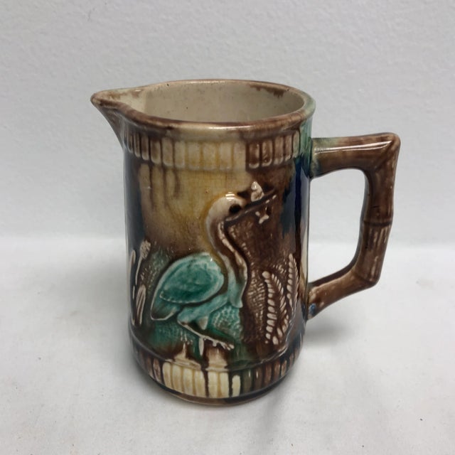 Brown Vintage Majolica Crane & Fish Creamer For Sale - Image 8 of 8