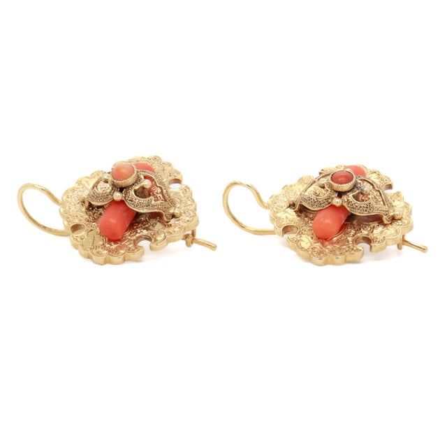 Antique Victorian 14k Gold & Red Coral Earrings For Sale - Image 11 of 14