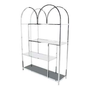 Large Wide Chrome Smoked Glass Double Dome Shade Etagere Shelving Wall Unit MINT