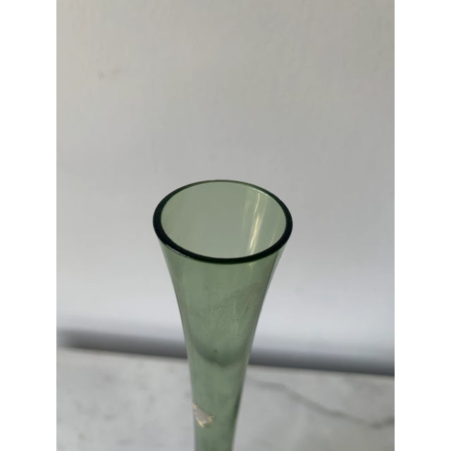 Glass 1950s Tall Arthur Percy for Gullaskruf Sweden Smokey Green Glass Vase For Sale - Image 7 of 9