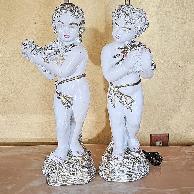 Vintage Hand-Painted Italian Figural Table Lamps, a Pair For Sale In Washington DC - Image 6 of 18