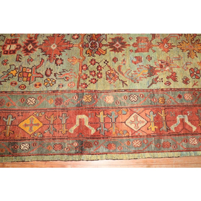 Traditional Room Size Green Antique Square Oushak Rug For Sale - Image 3 of 10