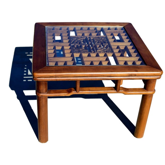 Chinese Chinese Square Coffee Table Side Table With Antique Screen For Sale - Image 3 of 13