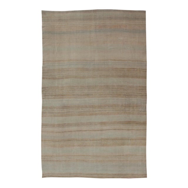 Vintage Turkish Flat-Weave Muted Colored Kilim in Taupe, Brown and Light Blue For Sale
