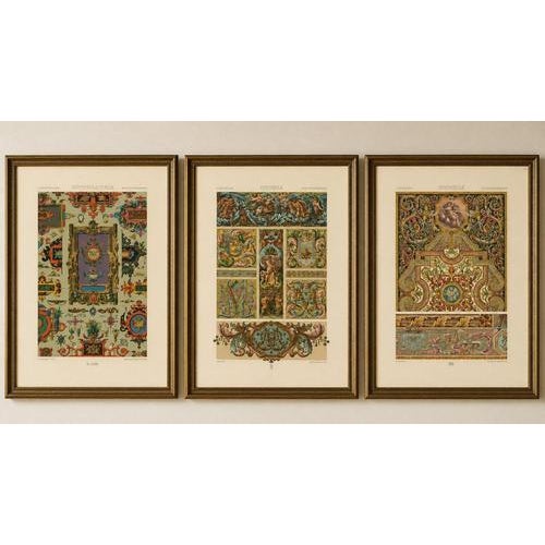 Three Monumental Renaissance Ornament Chromolithographs by Albert Racinet, 1873 : An exceptionally decorative set of three...