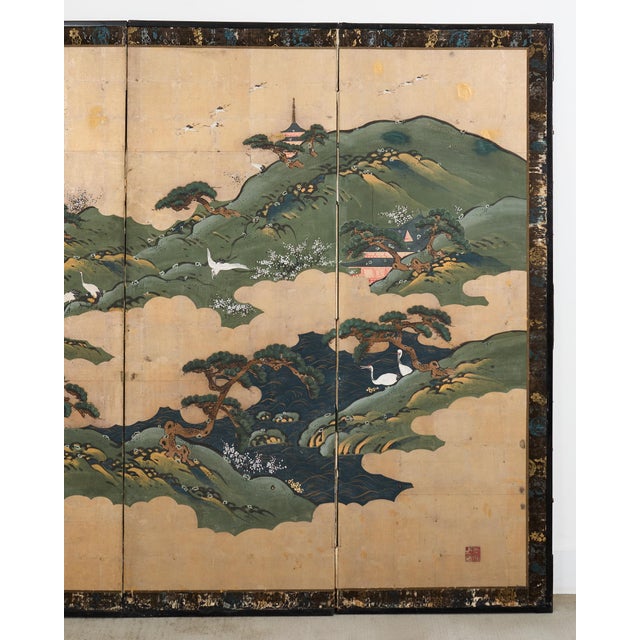 19th Century Japanese Edo Screen Kano School Isle of Immortals For Sale - Image 5 of 12