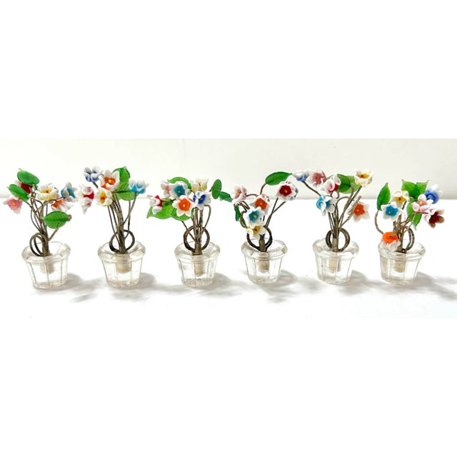 1950s Czech Art Glass Flower Place Card Holders – Miniature Potted Bouquets – Set of 6 For Sale - Image 4 of 12