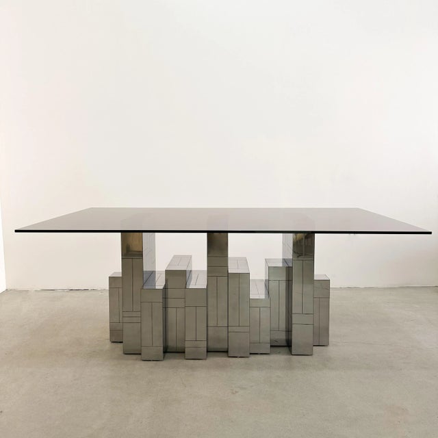 Paul Evans Vintage MCM Paul Evans Cityscape Dining Table – Gunmetal Base, Smoke Glass Top, 1970s For Sale - Image 4 of 12