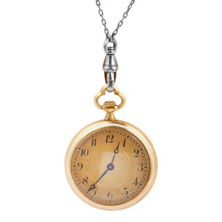 Early 20th Century French Belle Époque Guilloché Enamel Pocket Watch 18k Gold Necklace For Sale