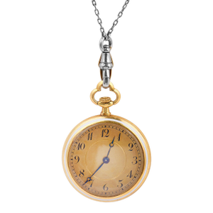 Early 20th Century French Belle Époque Guilloché Enamel Pocket Watch 18k Gold Necklace