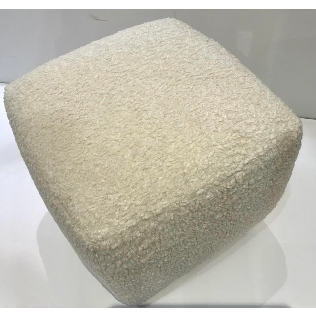 Stylish Caracole Modern Off-White Marshmallow Ottoman, black base, showroom floor sample