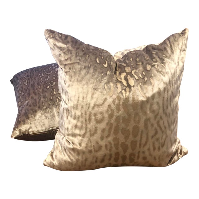 Hollywood Regency Leopard Print Velvet Down Throw Pillows A Pair