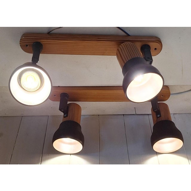 1980s Vintage Spotlight Strips with Pine Wood and Brown Metal Reflector from Hustadt-Leuchten, 1980s, Set of 2 For Sale - Image 5 of 9