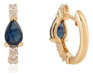 14k Gold Vibrant Sapphire & Diamond Chic Huggie Hoop Earrings- A Pair
