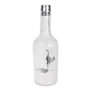 Antique Cut Glass & Silver Overlay Fighting Cockerels/Game Cocks Bar Back Bottle