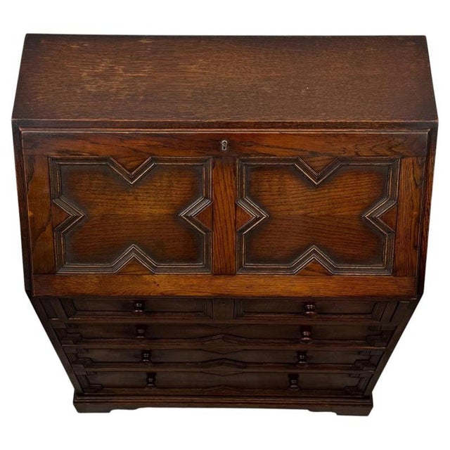 Wood 20th Century Jacobean Oak Writing Desk For Sale - Image 7 of 14