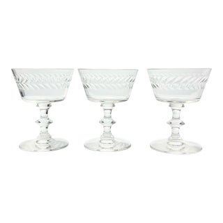 1940s Vintage Set of 3 Coupe Champagne Glasses 4 5/8” 6oz For Sale