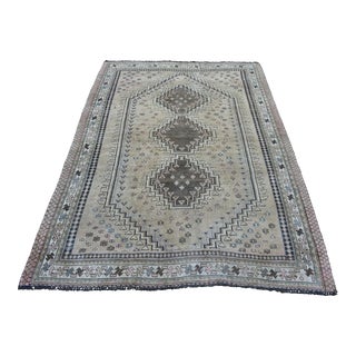 Vintage Distressed Colors Persian Shiraz Hand Knotted Bohemian Rug For Sale