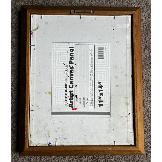 Paint Vintage Framed Landscape Oil Painting With Trees and Architecture For Sale - Image 7 of 7