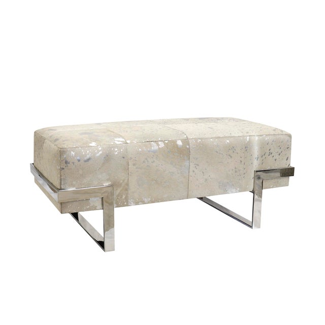 Pasargad Home Safari St. Steel Frame Cowhide Bench For Sale In New York - Image 6 of 6