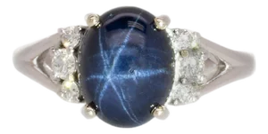 4.15cts Star Sapphire Ring With Natural Diamonds Accents: Solid 14k Gold, Size 6.75