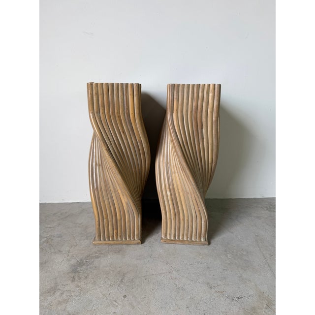 Contemporary Vintage McGuire Style Sculptural Organic Twisted Rattan Pedestals / Dining Table Bases – A Pair For Sale - Image 3 of 12