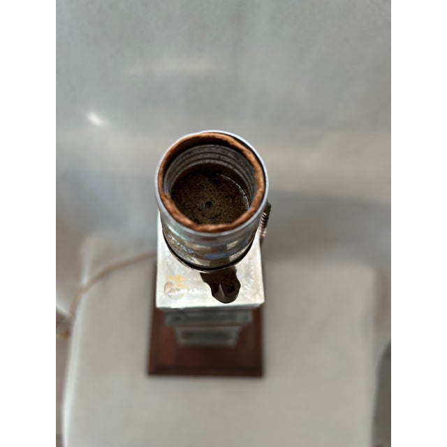 Wood Mid 20th Century Mid Century Modern Stacked Lucite Acrylic Ebony Mahogany Aluminum Teak Skyscraper Table Lamp For Sale - Image 7 of 13