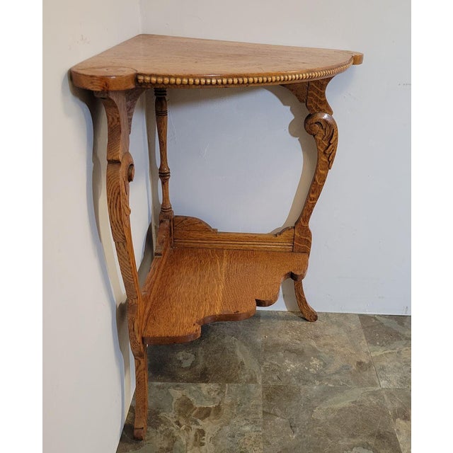 1900 - 1909 Victorian Tiger Oak Corner Table For Sale - Image 5 of 9