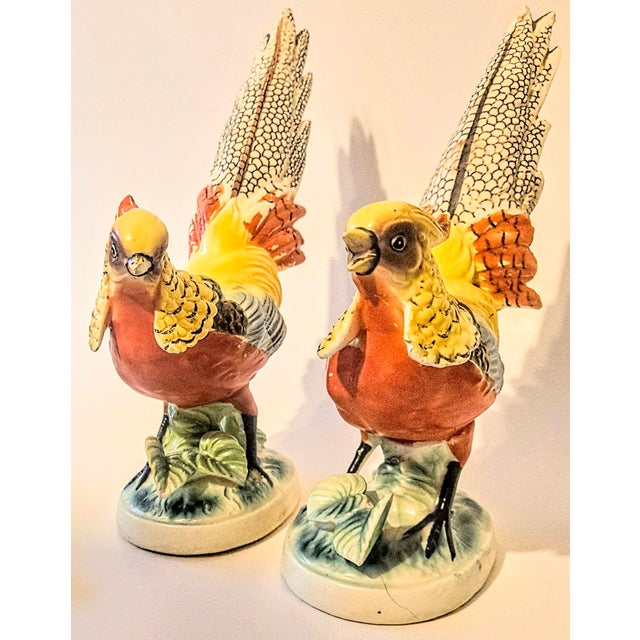 Vintage Folk Art Pheasant Figurines- A Pair For Sale - Image 6 of 18