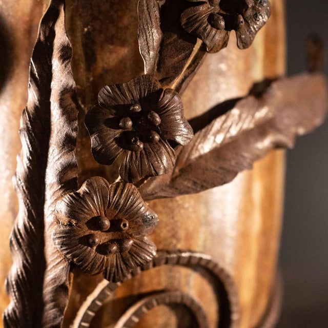 Art Deco Salted Stoneware Shell Vase with Wrought Iron Frame by Roger Guerin & Francois Carion, 1920 For Sale - Image 4 of 16