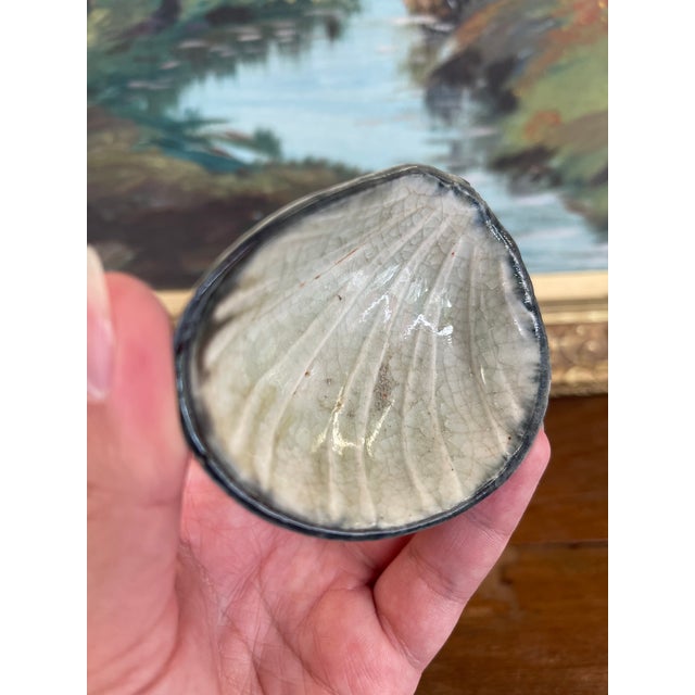 Shell Vintage Japanese Shell-Form Celadon Glazed Pottery Dish With Crackle Finish For Sale - Image 7 of 10
