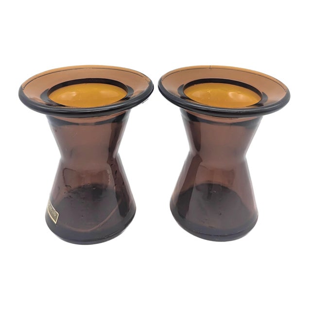 Mid-Century Modern 1970s Dansk Amber Glass Candle Holders For Sale - Image 3 of 10