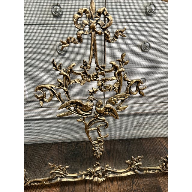Rococo Vintage French Rococo Style Brass Fireplace Screen With Lovebirds For Sale - Image 3 of 7