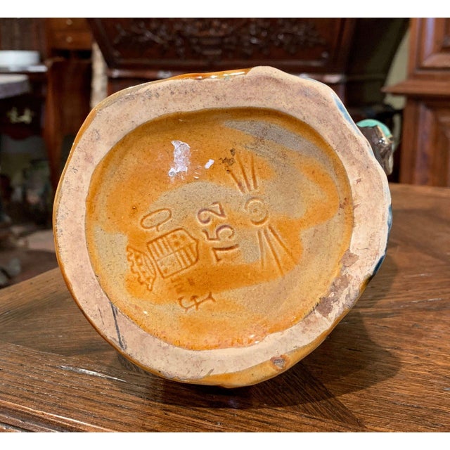 Blue 19th Century French Hand Painted Ceramic Barbotine Soldier Pitcher by Onnaing For Sale - Image 8 of 10