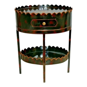 1990s Maitland Smith Table English Regency Metal Black Painted Two Tier Drawer Rare