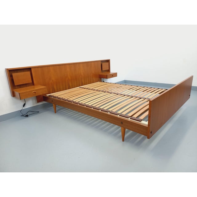 Vintage Scandinavian Style Double Bed in Teak with Integrated Illuminated Bedside Tables and Slatted Base, 1960s For Sale - Image 12 of 18
