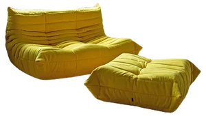 Set of Yellow Microfiber Togo Pouf and 2-Seat Sofa by Michel Ducaroy for Ligne Roset