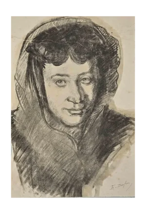Edouard Dufeu, Portrait, Original Charcoal & Watercolor, Late 19th Century