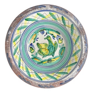 Spanish Ceramic Lebrillo Plate with Painted Bird from Triana For Sale
