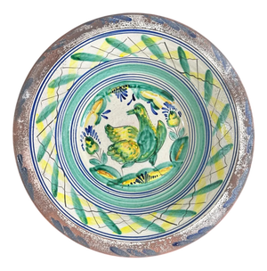 Spanish Ceramic Lebrillo Plate with Painted Bird from Triana