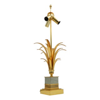 Brass Table Lamp with Golden Leaves by Boulanger, 1970s For Sale