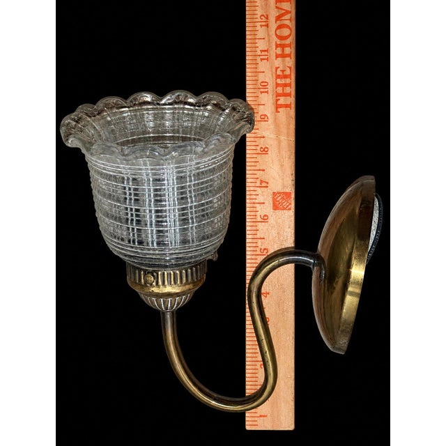Vintage Classic Style Bronze Scalloped Pressed Glass Shade Sconce For Sale In Pittsburgh - Image 6 of 7
