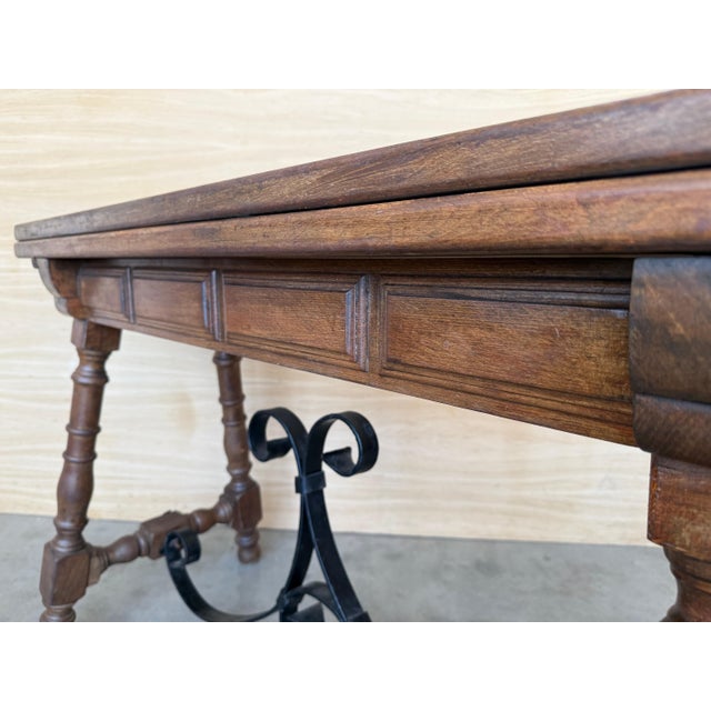 20th Century Spanish Console Fold Out Farm Table with Wood Stretcher For Sale - Image 12 of 18