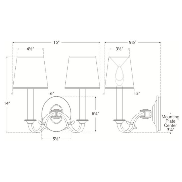 Channing Double Sconce in Bronze with Linen Shades Designer: Thomas O'Brien Finish: Bronze Height: 14" Width: 15"...