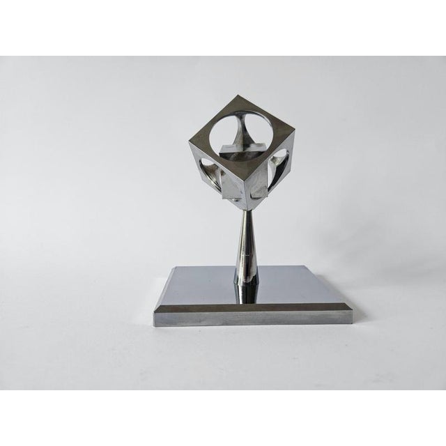 Midcentury Chrome Paperweight, Model, Turners Cube, Desk Sculpture, 1970s For Sale - Image 4 of 13