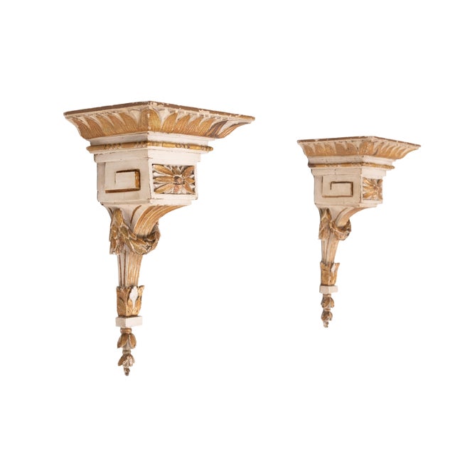 Tan Louis XVI Greek Style Carved Giltwood Wall Consoles, 1850s, Set of 2 For Sale - Image 8 of 8