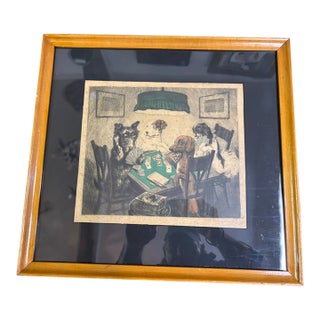 Antique Original Print of Dogs Playing Cards For Sale